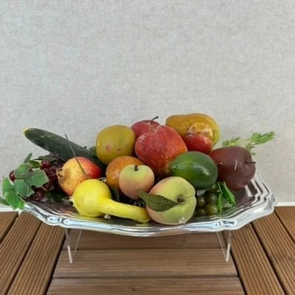 Vintage Silver Plated Fruit Bowl Decorative Faux Fruit Assortment